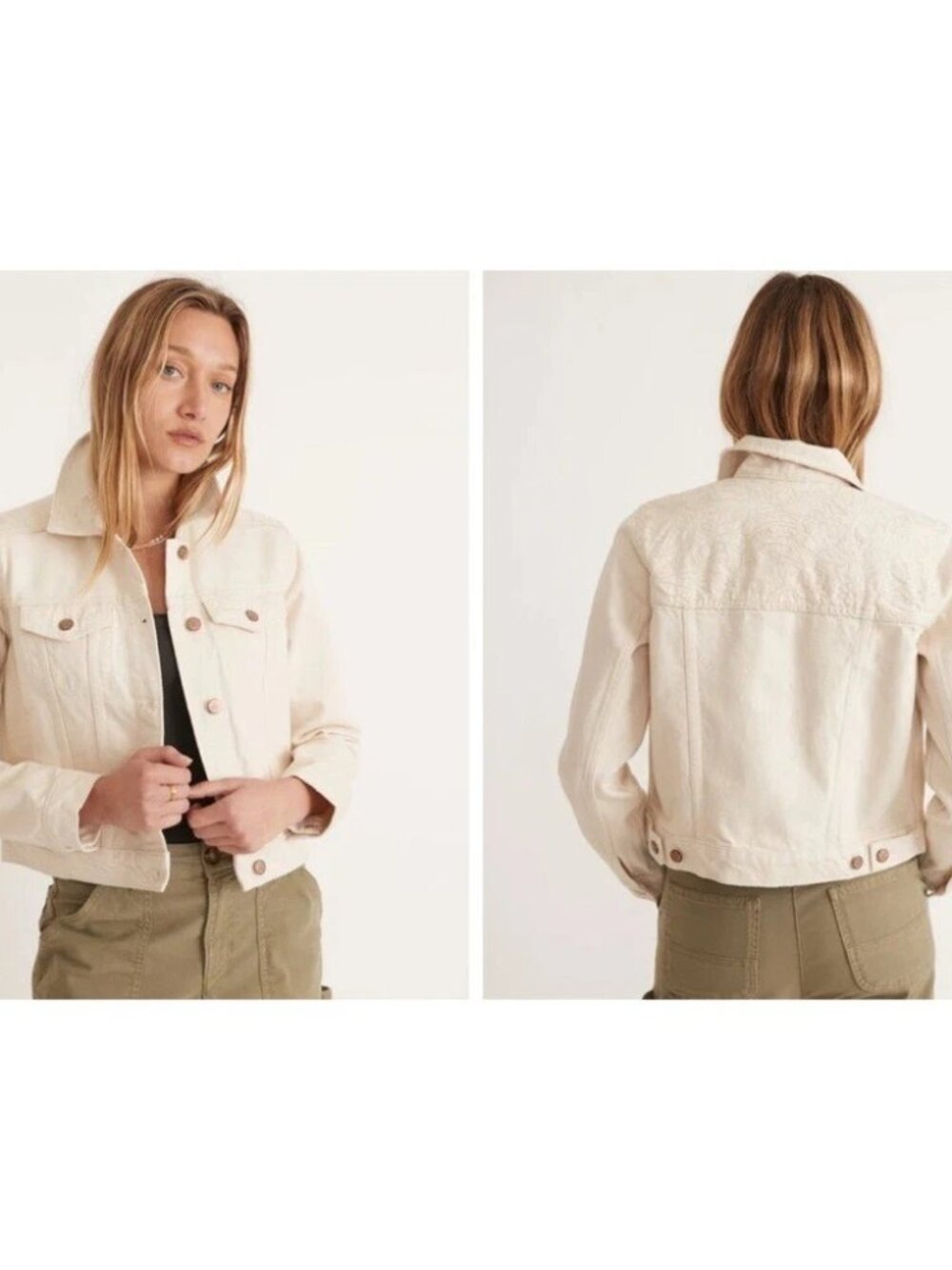Marine Layer Embroidered Denim Jacket Cream Size Large